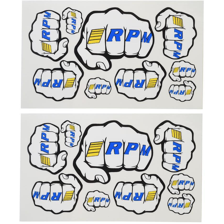 RPM Fist Logo Decal Sheets - Multiple Sizes (3 Inch, 1.9 Inch, 1 Inch) - Knuckle Tattoo Style Stickers