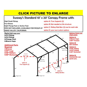 10 X 20 X 1-3/8" CANOPY FRAME, INCLUDES EVERYTHING EXCEPT PIPE