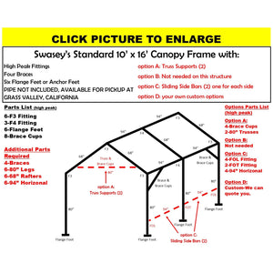 10 X 16 X 1-3/8" CANOPY FRAME PARTS, INCLUDES EVERYTHING EXCEPT PIPE