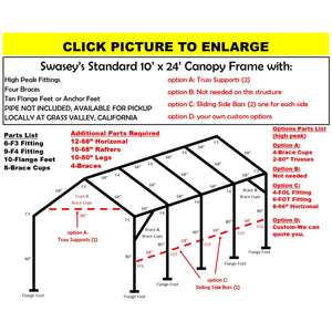 10 X 24 X 1-3/8" CANOPY FRAME PARTS, INCLUDES EVERYTHING EXCEPT PIPE