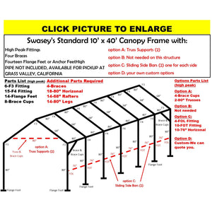 10 X 40 X 1-5/8" HD CANOPY FRAME PARTS, INCLUDES EVERYTHING EXCEPT PIPE