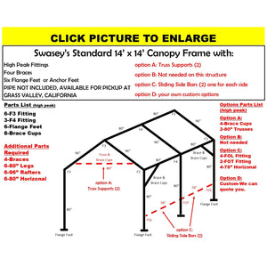 14 X 14 X 1-5/8" HD CANOPY FRAME PARTS, INCLUDES EVERYTHING EXCEPT PIPE