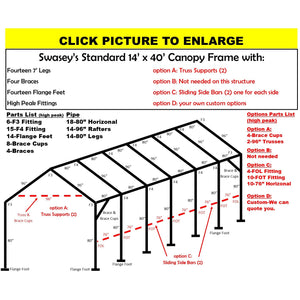 14 X 40 X 1-7/8" HD CANOPY FRAME PARTS, INCLUDES EVERYTHING EXCEPT PIPE