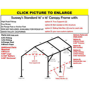 16 X 16 X 1-3/8" CANOPY FRAME PARTS, INCLUDES EVERYTHING EXCEPT PIPE