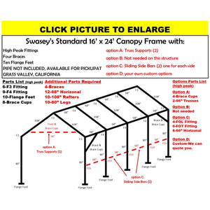 16 X 24 X 1-7/8" HD CANOPY FRAME PARTS, INCLUDES EVERYTHING EXCEPT PIPE