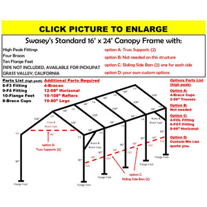 16 X 24 X 1-5/8" HD CANOPY FRAME PARTS, INCLUDES EVERYTHING EXCEPT PIPE