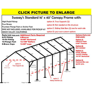 16 X 40 X 1-3/8" CANOPY FRAME PARTS, INCLUDES EVERYTHING EXCEPT PIPE