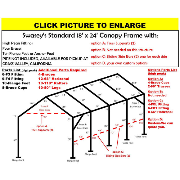 tent frame parts 18 X 24 X 1-7/8" HD CANOPY FRAME PARTS, INCLUDES EVERYTHING EXCEPT PIPE