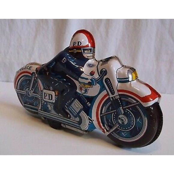Vintage 1960s Tin Litho Toy Friction Powered Police Motorcycle