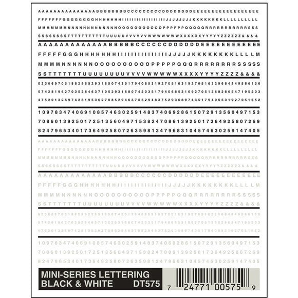 DT575 Mini Lettering Dry Transfer, Black/White