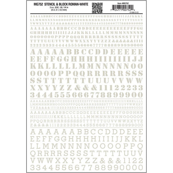MG752 Roman Stencil/Block Letters, White
