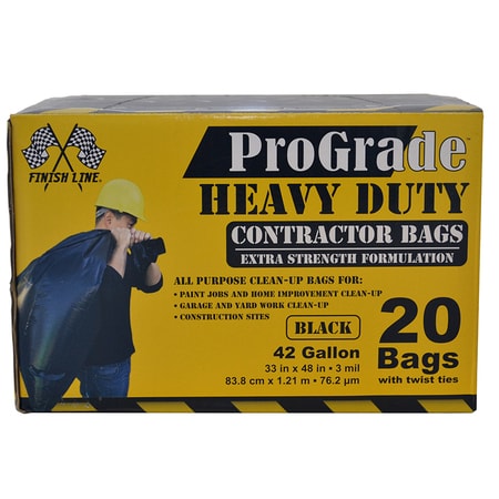 42-Gal IPS 13-11108 Black ProGrade Heavy Duty Contractor Bags, 20-Ct