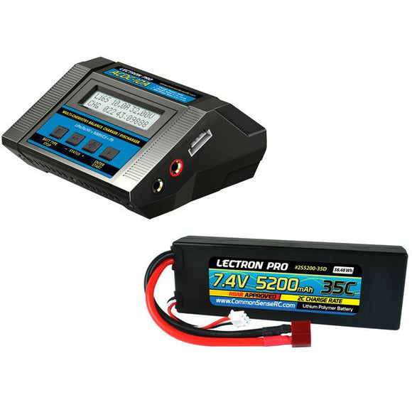 Lectron Pro Power Pack #02 - ACDC-10A Charger + 1 x 7.4V 5200mah 35C w/ T-Plug Type Connector (#2S5200-35D) #PP-002