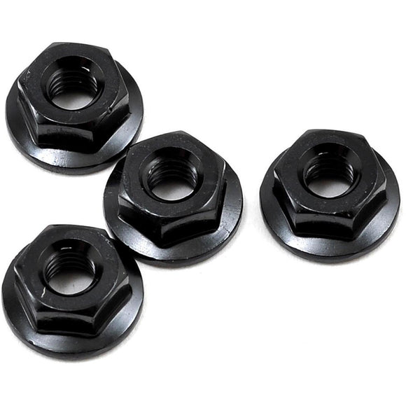 Yokomo 4mm Aluminum Serrated Flanged Nut (Black) (4)